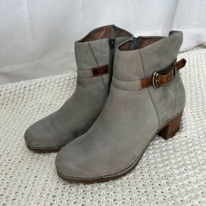 Dansko Gray Leather Ankle Booties with Brown Buckle Strap
